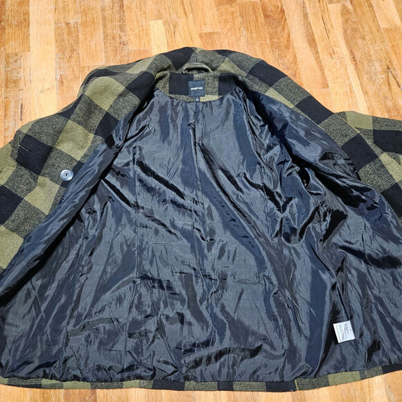 Rampage Plaid Peacoat Womens L Olive Black Classic Double Breasted‎ Y2K Fall - Picture 9 of 12